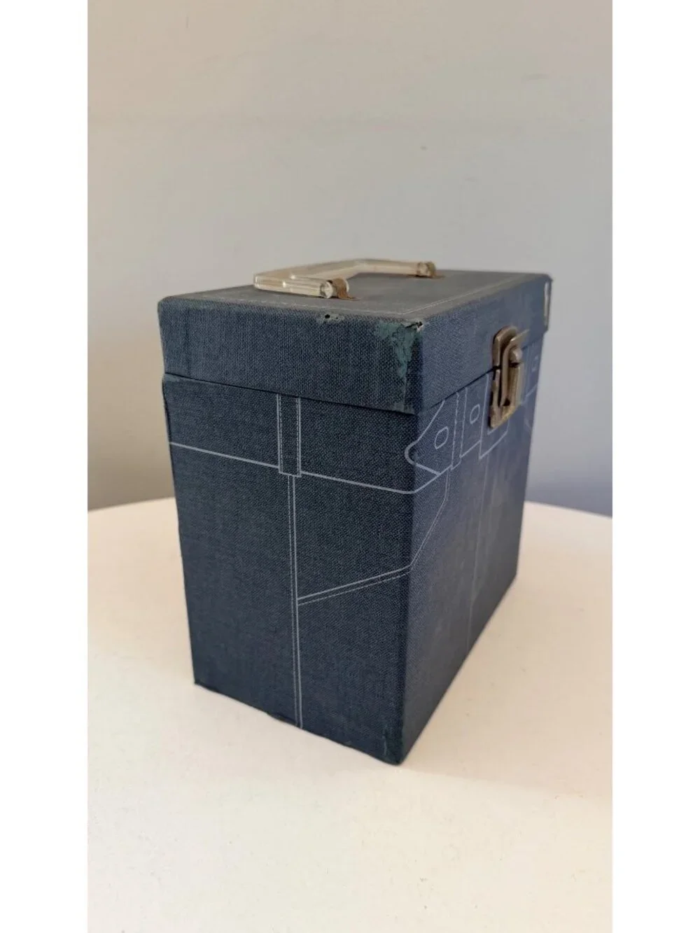 Vintage Lebo Blue 45 RPM Vinyl Record Storage Box With Metal Latch & Handle